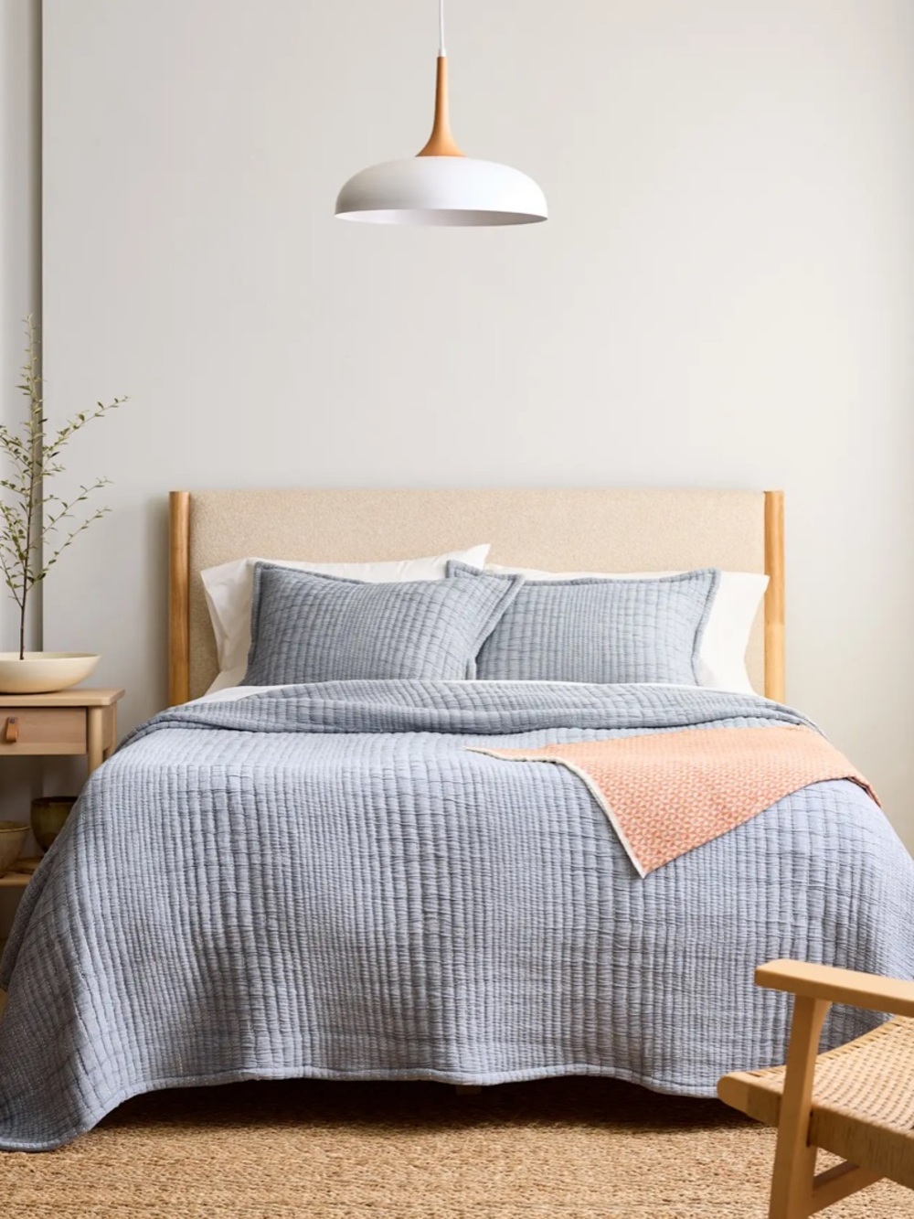 NWT Quince Organic Cotton Channel Stitch Coverlet Set Blue Full/Queen